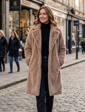 Stoosh Taupe Faux Fur Long Coat
